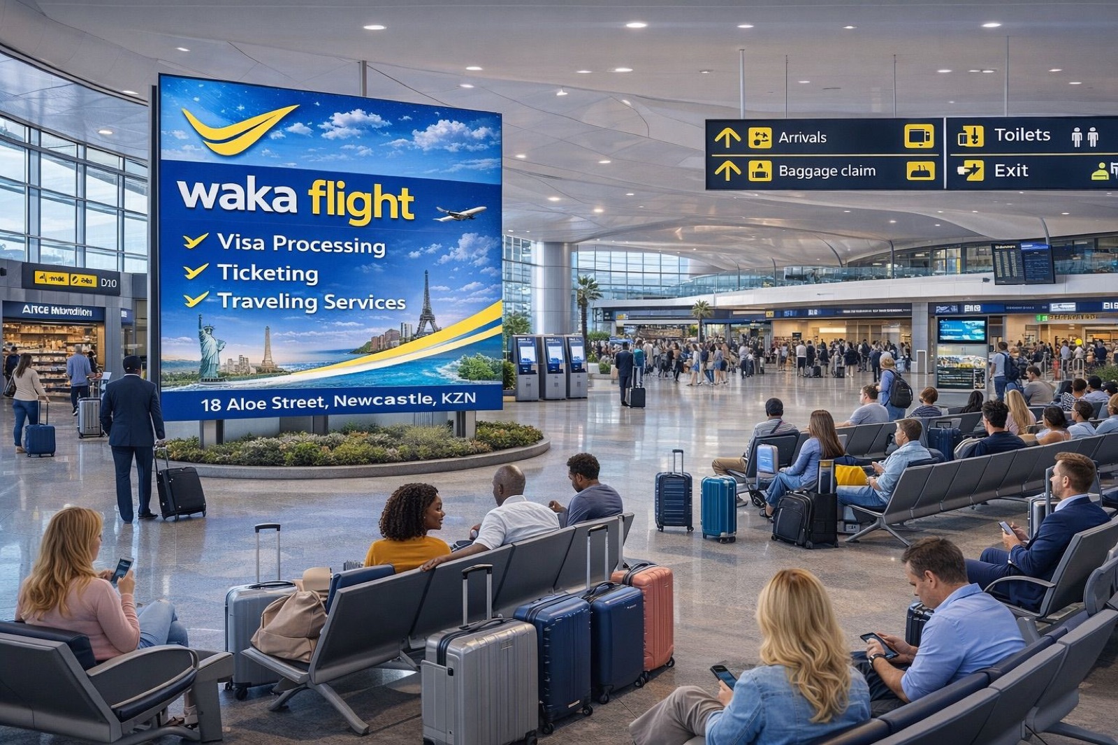 Waka Flight billboard in an airport terminal